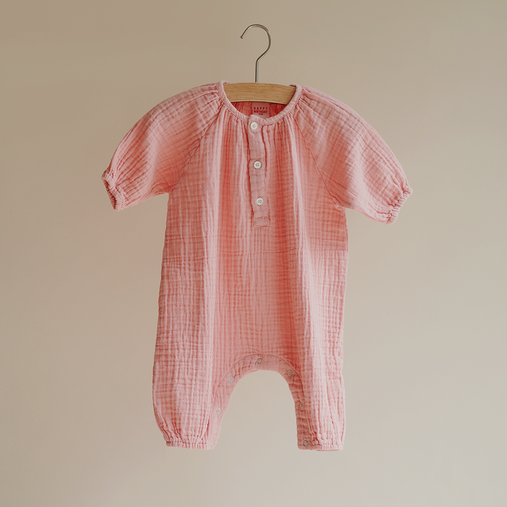 2 LAYER ORGANIC COTTON GAUZE PLAY SUIT | FRENCH ROSE | NATURAL DYEING