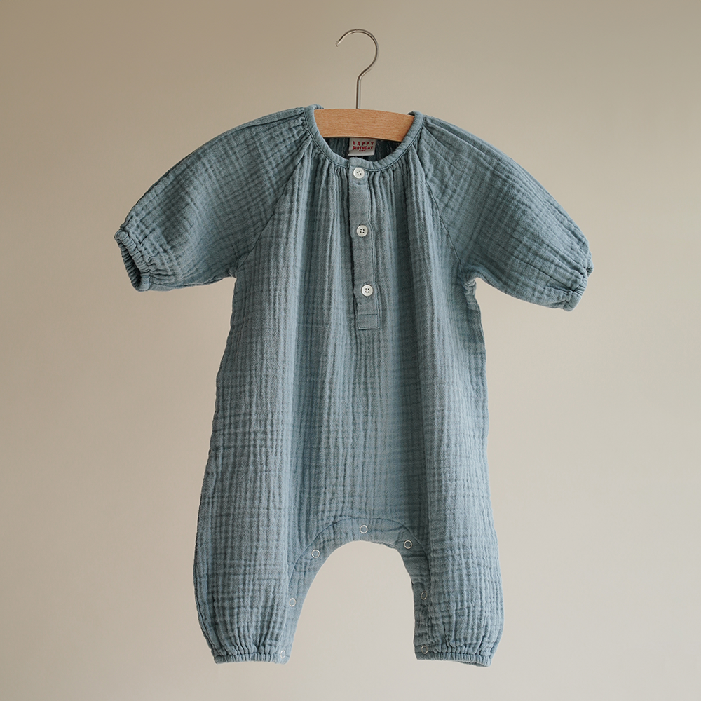 2 LAYER ORGANIC COTTON GAUZE PLAY SUIT | BLUE GRAY | NATURAL DYEING