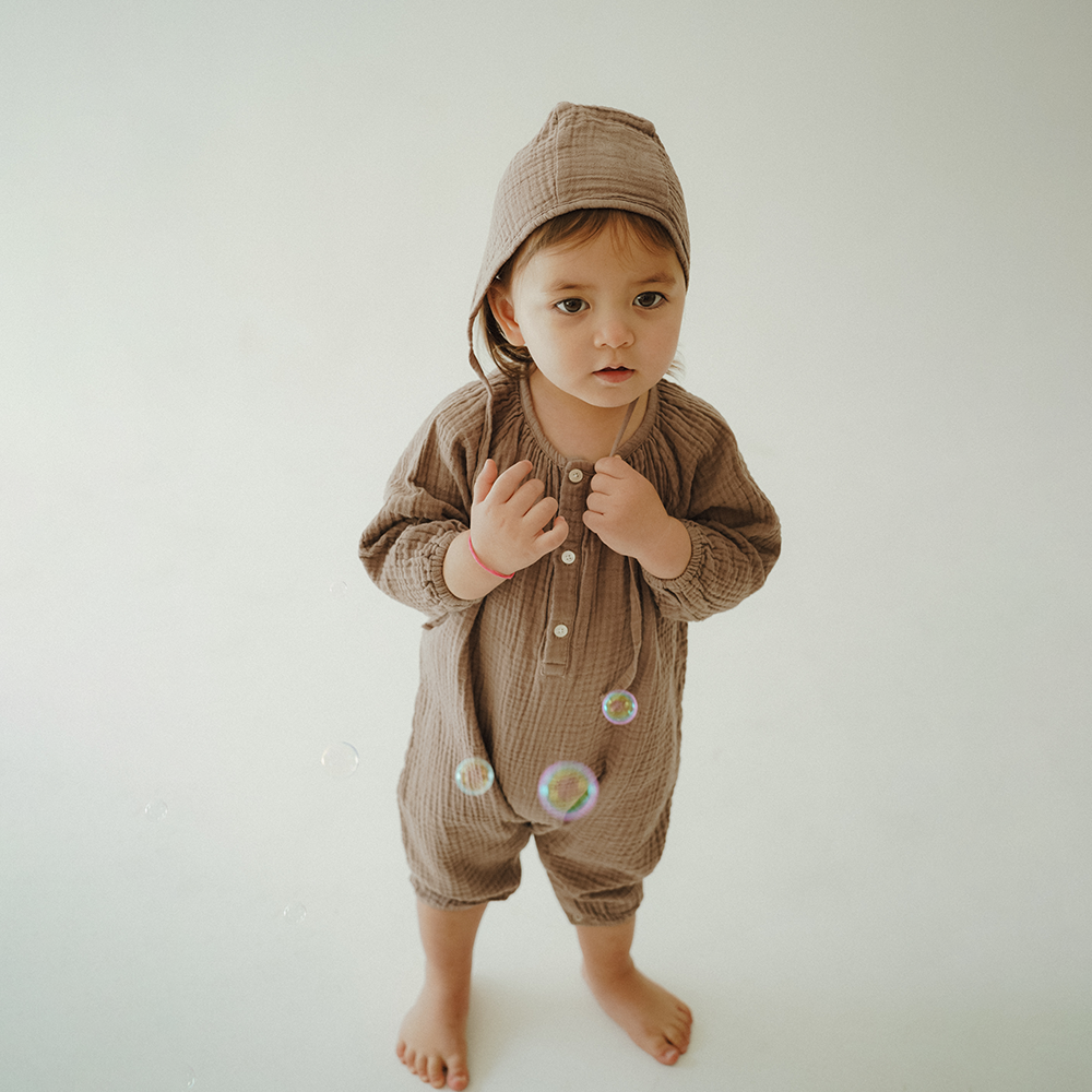2 LAYER ORGANIC COTTON GAUZE PLAY SUIT | COCOA | NATURAL DYEING
